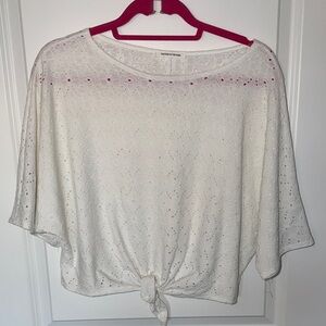 Caution To The Wind White Eyelet Tie-Front Blouse